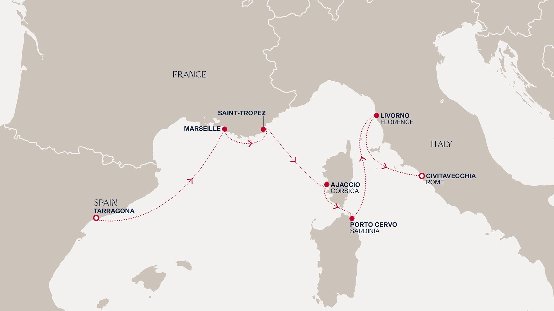 A Journey from Tarragona to Rome Itinerary Map